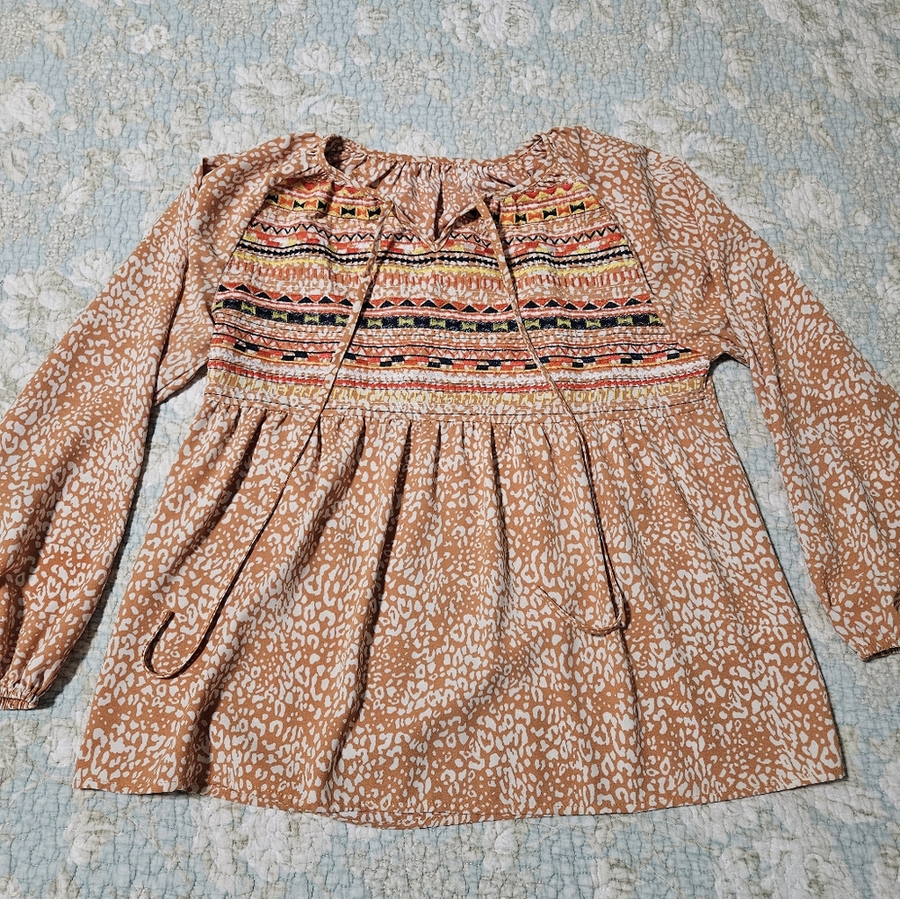 Orange Animal Print Embroidered Top